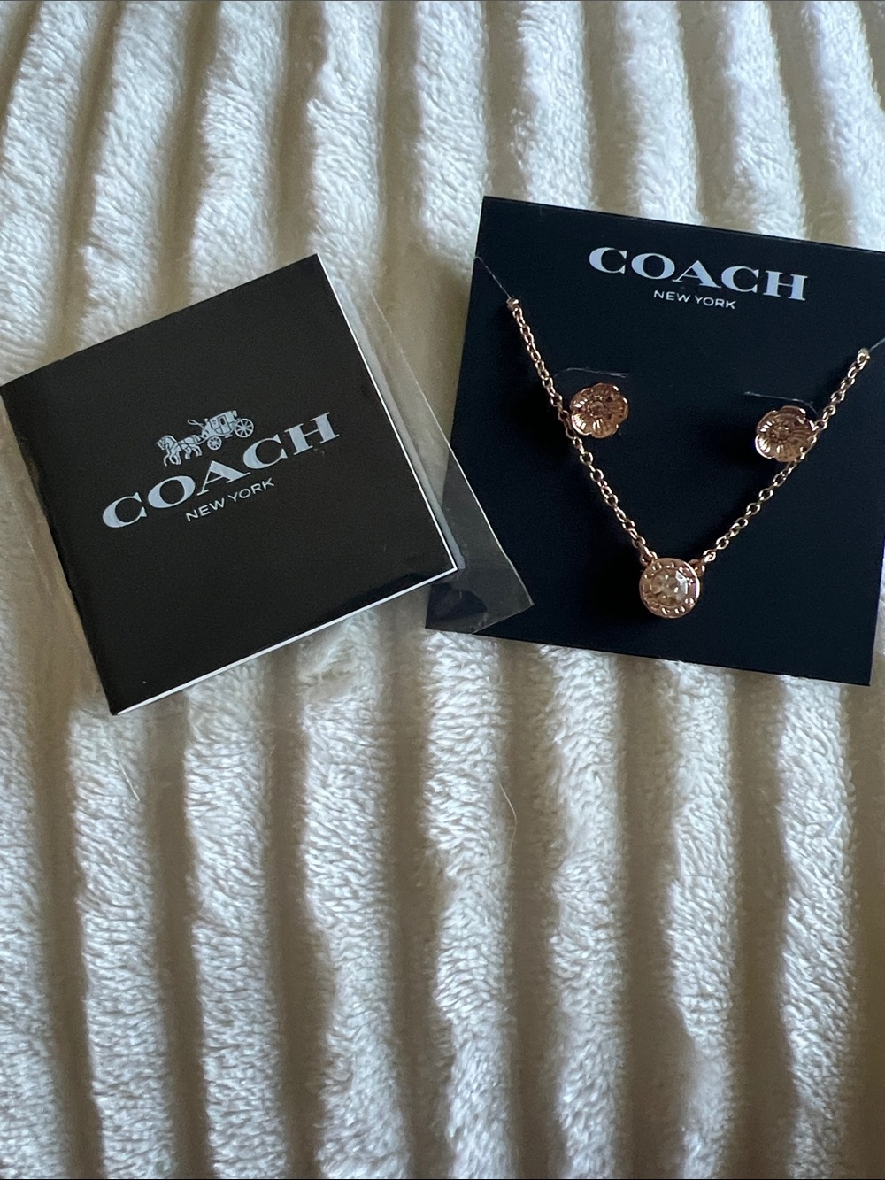 COACH Rose Gold Logo Coin Necklace & Studs Set